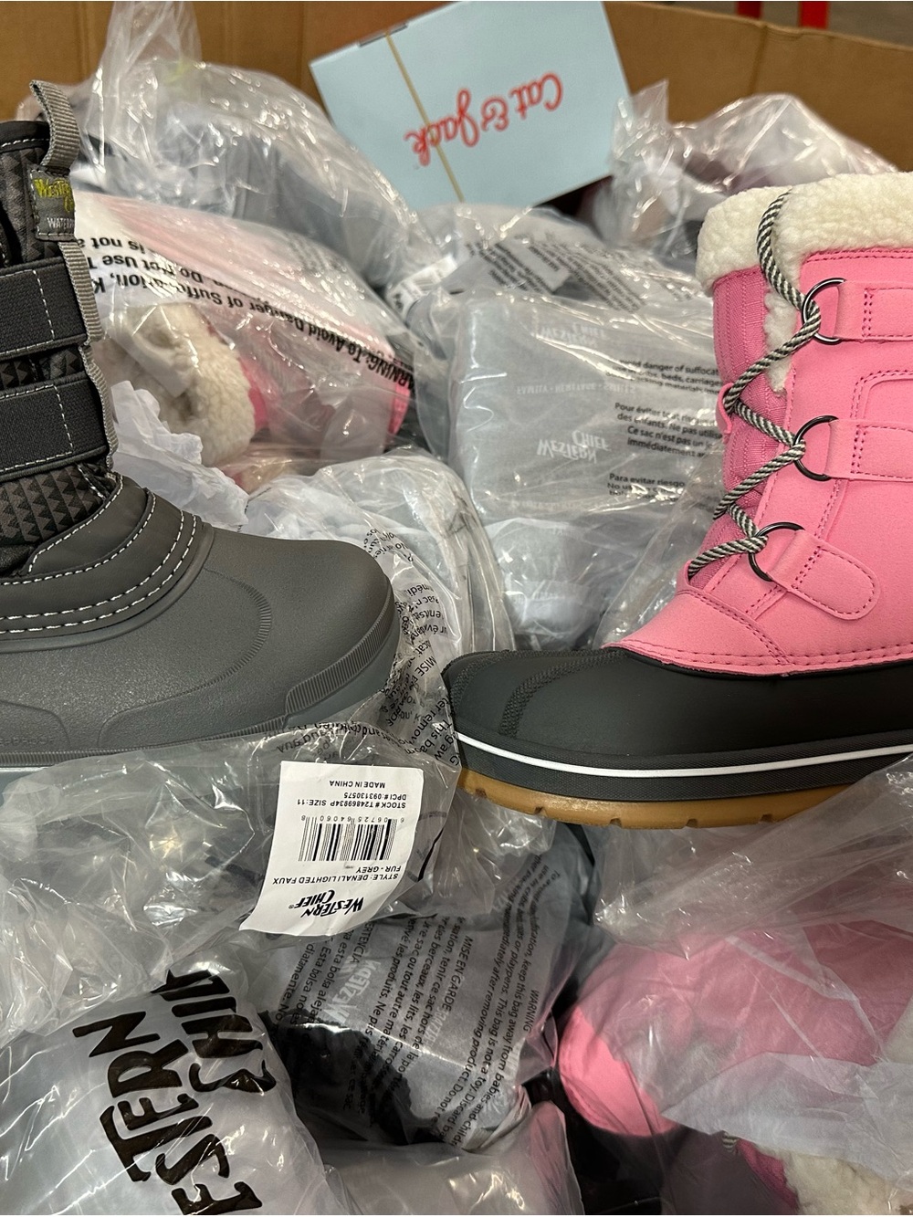 Kids Pink and Gray Waterproof Winter Boots